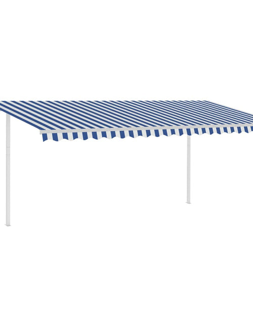 Загрузите изображение в средство просмотра галереи, Copertină retractabilă manual, cu stâlpi, albastru &amp; alb, 5x3 m
