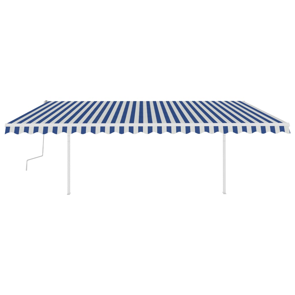 Copertină retractabilă manual, cu stâlpi, albastru & alb, 5x3 m