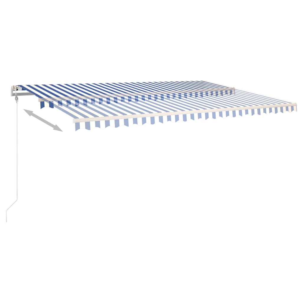 Copertină retractabilă manual, cu stâlpi, albastru & alb, 5x3 m