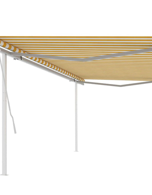 Încărcați imaginea în vizualizatorul Galerie, Copertină retractabilă manual, cu stâlpi, galben și alb, 5x3 m - Lando
