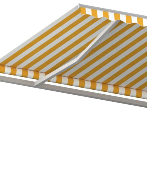 Загрузите изображение в средство просмотра галереи, Copertină retractabilă manual, cu stâlpi, galben și alb, 5x3 m - Lando
