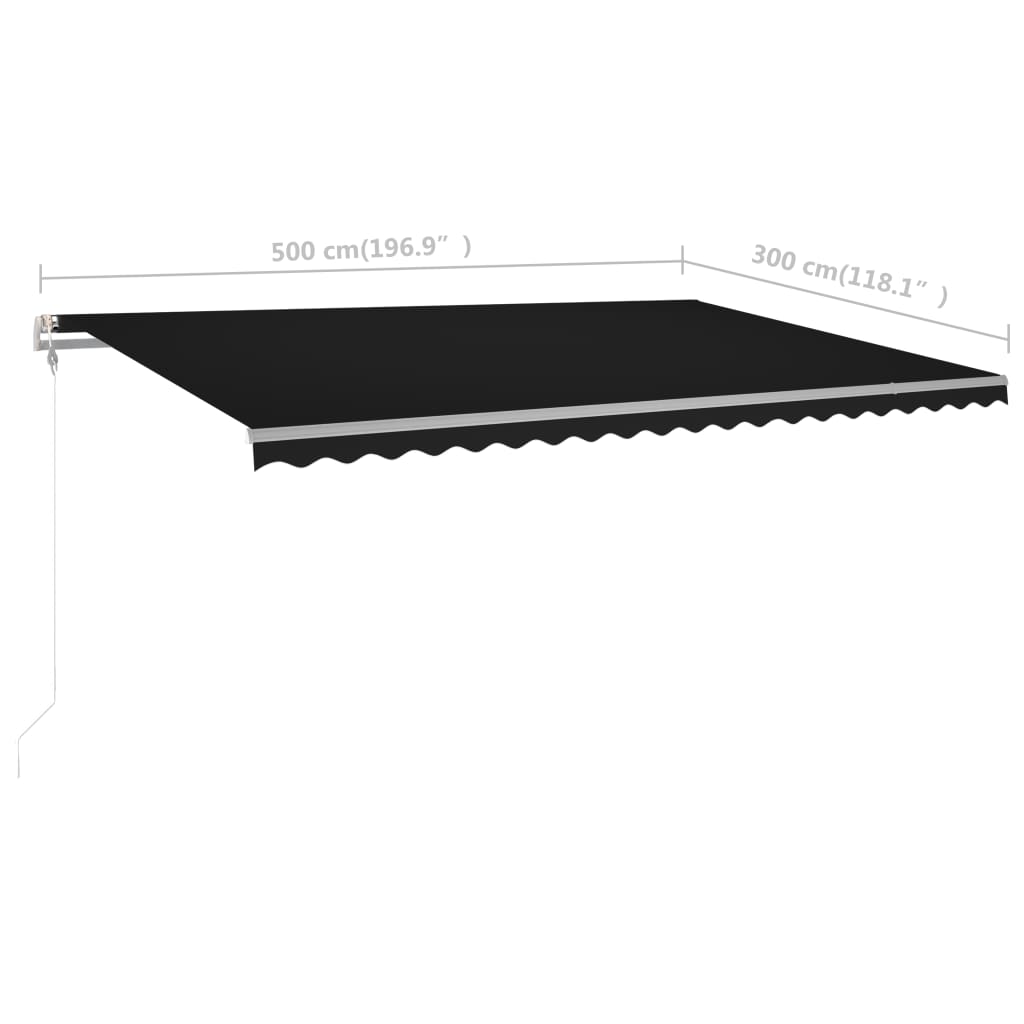 Copertină retractabilă manual, cu stâlpi, antracit, 5x3 m