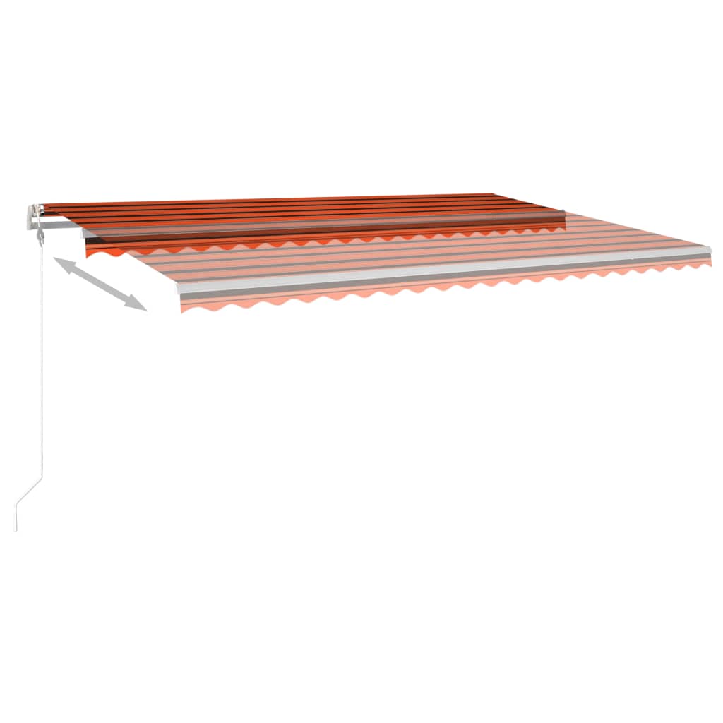 Copertină retractabilă manual, cu stâlpi, portocaliu&maro 5x3 m