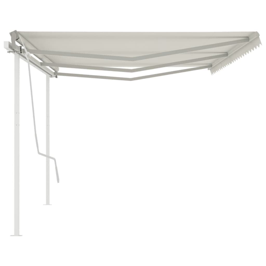 Copertină retractabilă manual cu stâlpi, crem, 6x3 m