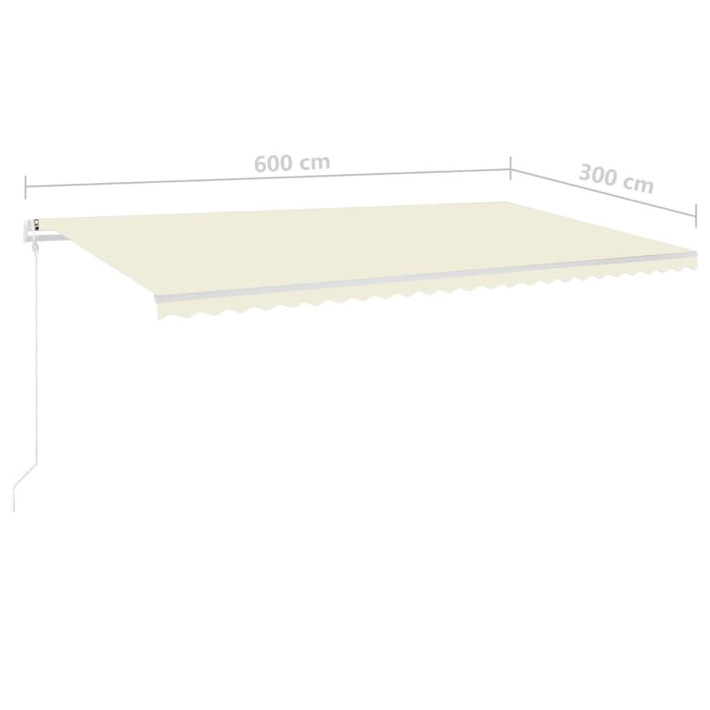 Copertină retractabilă manual cu stâlpi, crem, 6x3 m