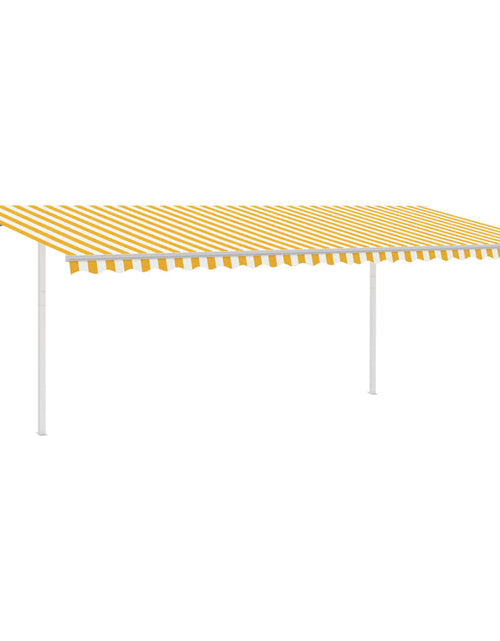 Încărcați imaginea în vizualizatorul Galerie, Copertină retractabilă manual cu stâlpi, galben și alb, 6x3 m
