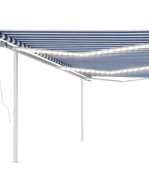 Încărcați imaginea în vizualizatorul Galerie, Copertină retractabilă manual cu LED, albastru/alb, 6x3 m
