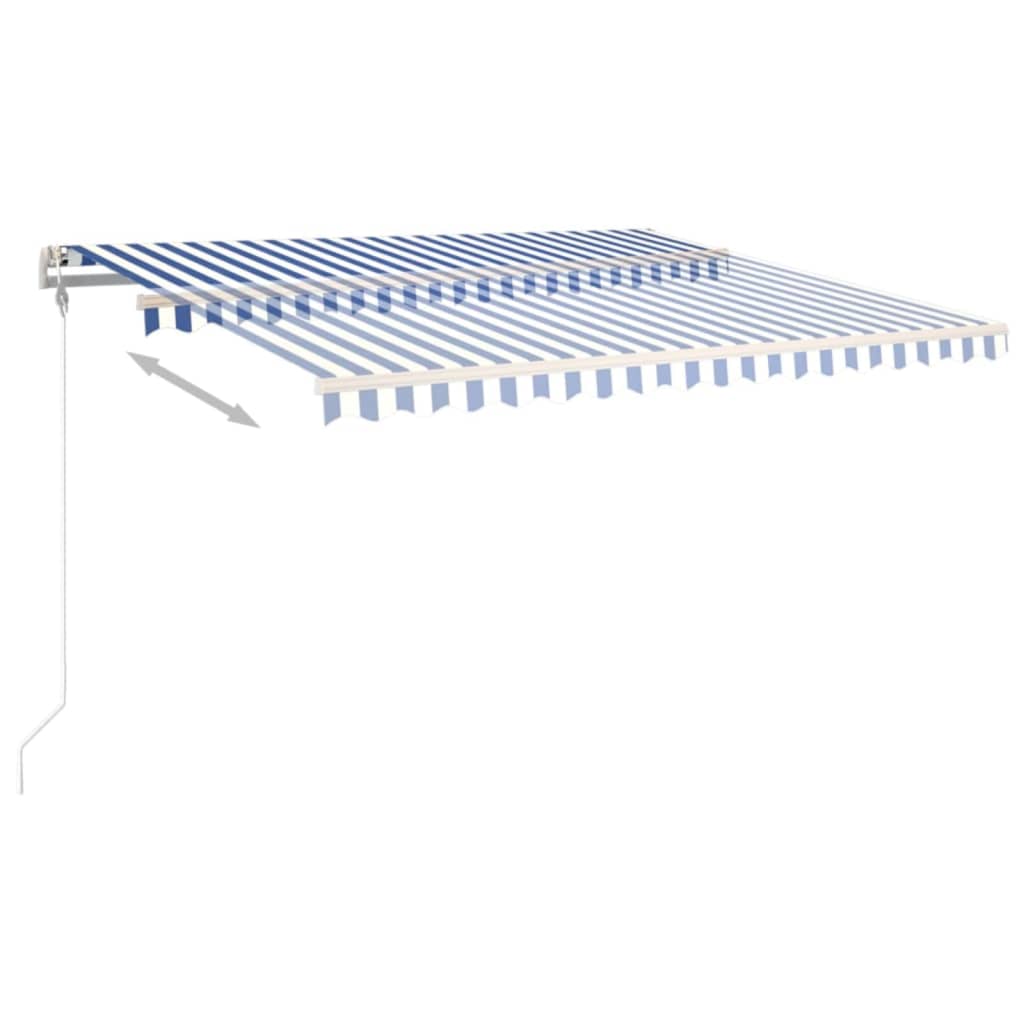 Copertină retractabilă manual cu stâlpi, albastru&alb, 4x3,5 m