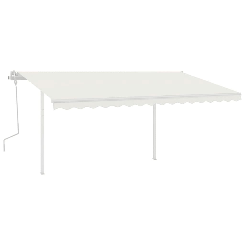 Copertină retractabilă manual, cu stâlpi, crem, 4x3,5 m