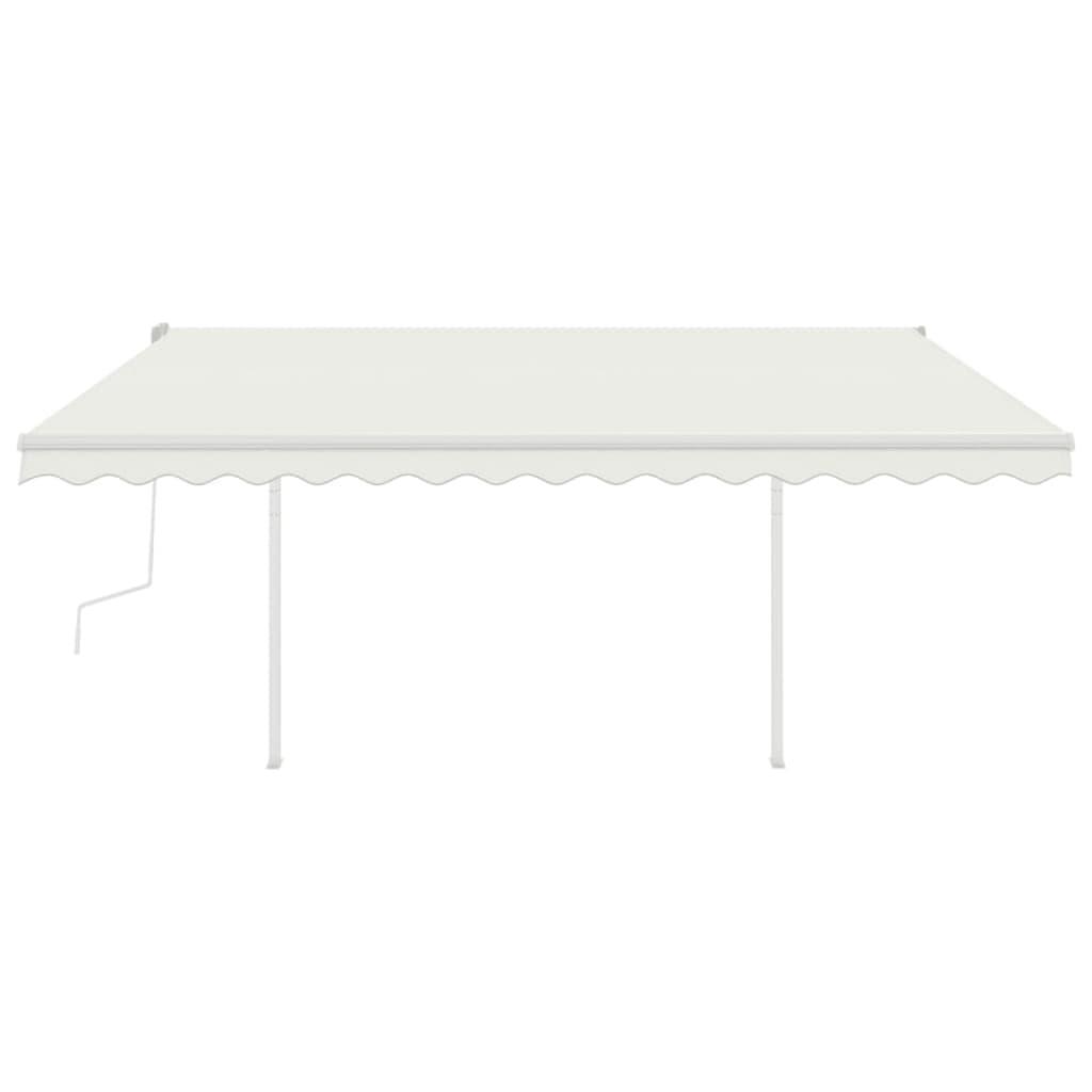 Copertină retractabilă manual, cu stâlpi, crem, 4x3,5 m