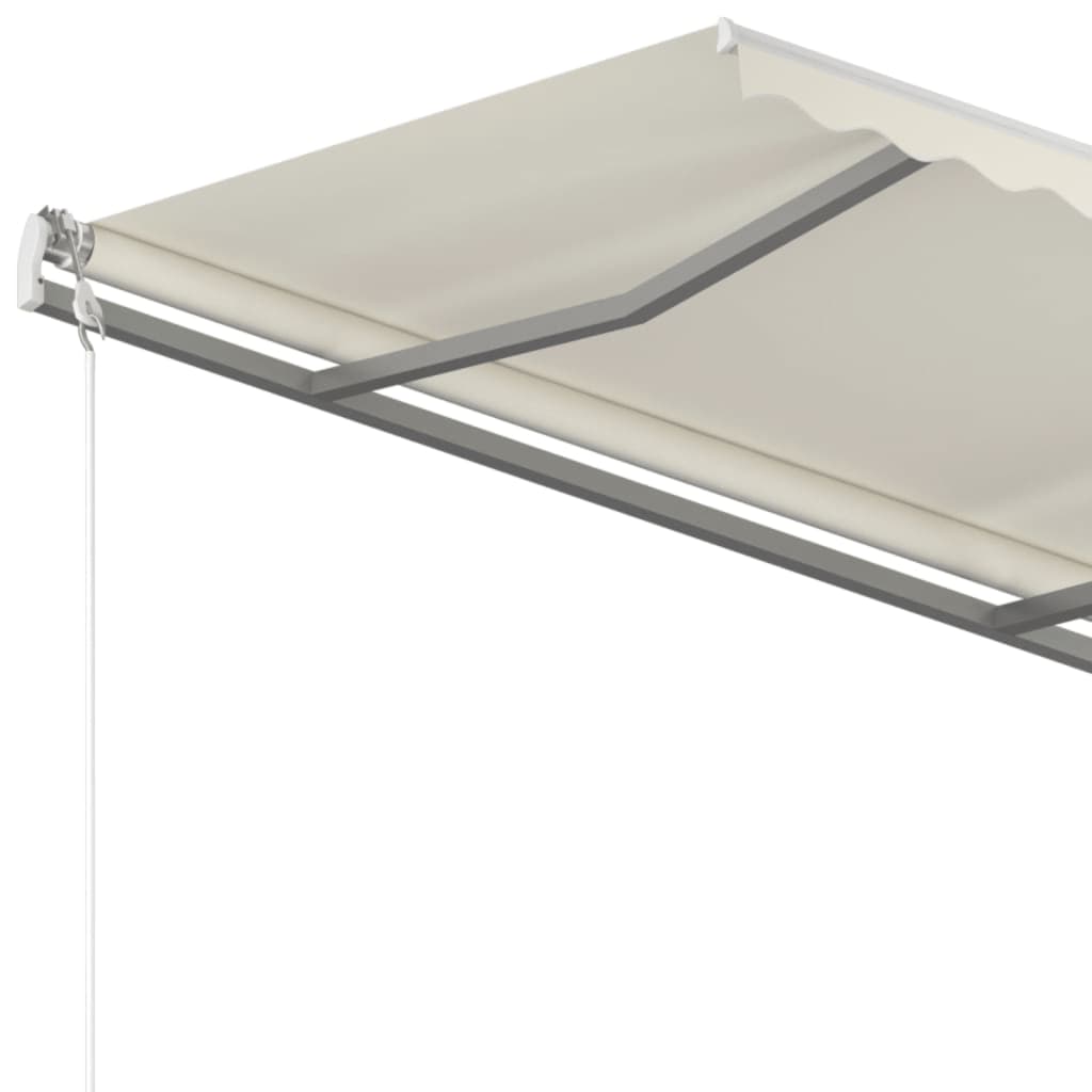 Copertină retractabilă manual, cu stâlpi, crem, 4x3,5 m