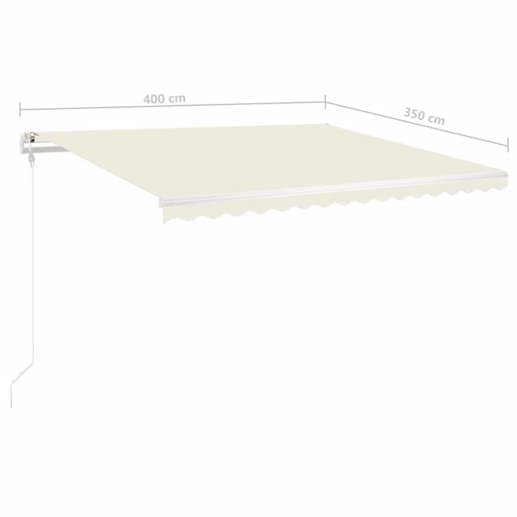 Copertină retractabilă manual, cu stâlpi, crem, 4x3,5 m