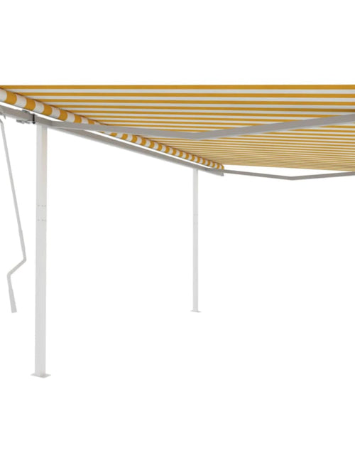 Încărcați imaginea în vizualizatorul Galerie, Copertină retractabilă manual cu stâlpi, galben și alb, 4x3,5 m
