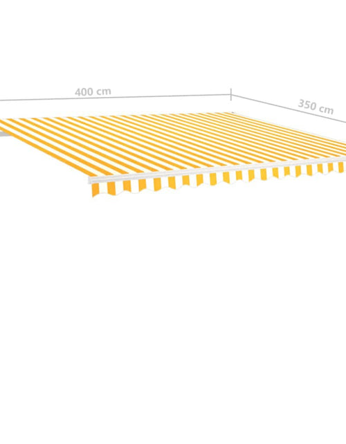Загрузите изображение в средство просмотра галереи, Copertină retractabilă manual cu stâlpi, galben și alb, 4x3,5 m
