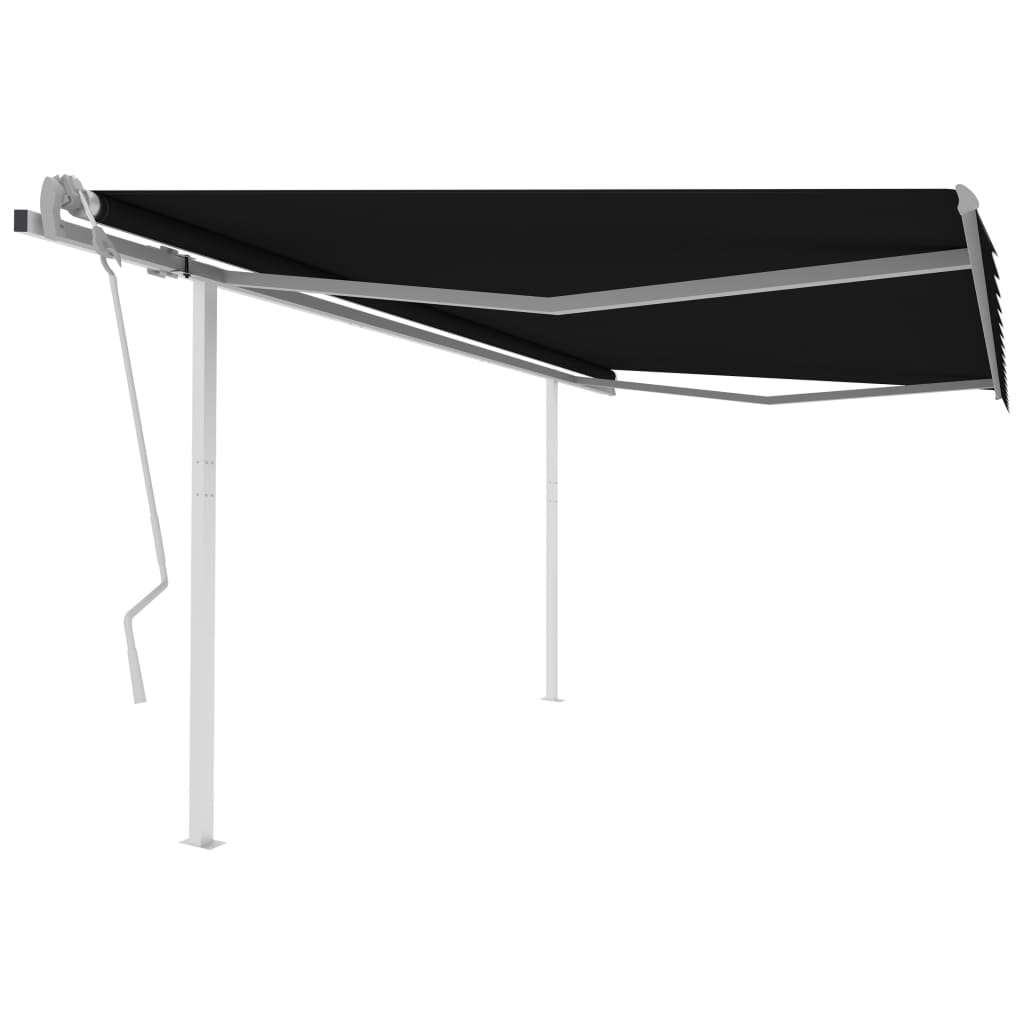 Copertină retractabilă manual, cu stâlpi, antracit, 4x3,5 m