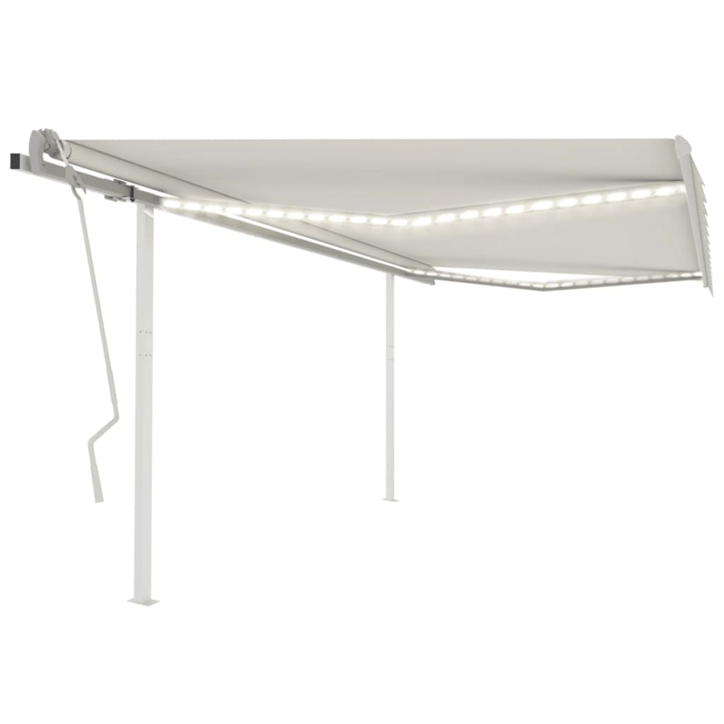 Copertină retractabilă manual, cu LED, crem, 4x3,5 m