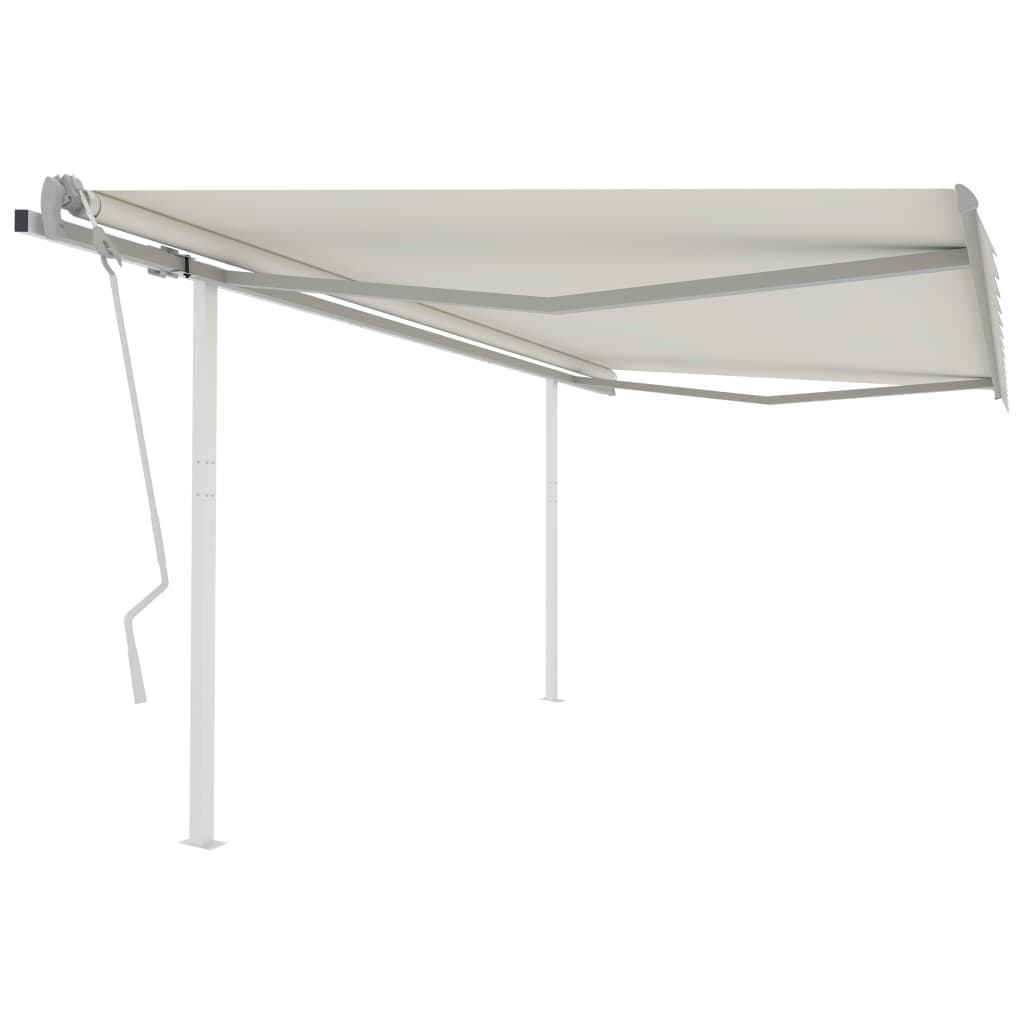 Copertină retractabilă manual, cu stâlpi, crem, 4,5x3,5 m