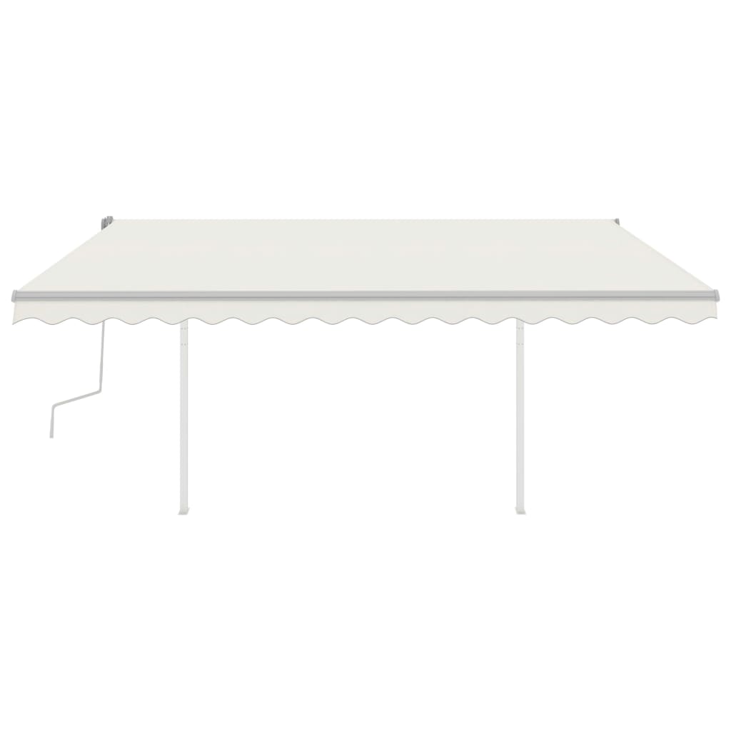 Copertină retractabilă manual, cu stâlpi, crem, 4,5x3,5 m