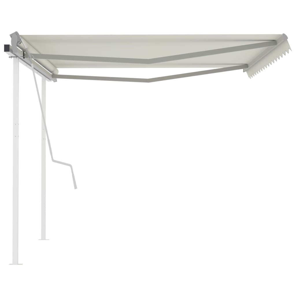 Copertină retractabilă manual, cu stâlpi, crem, 4,5x3,5 m