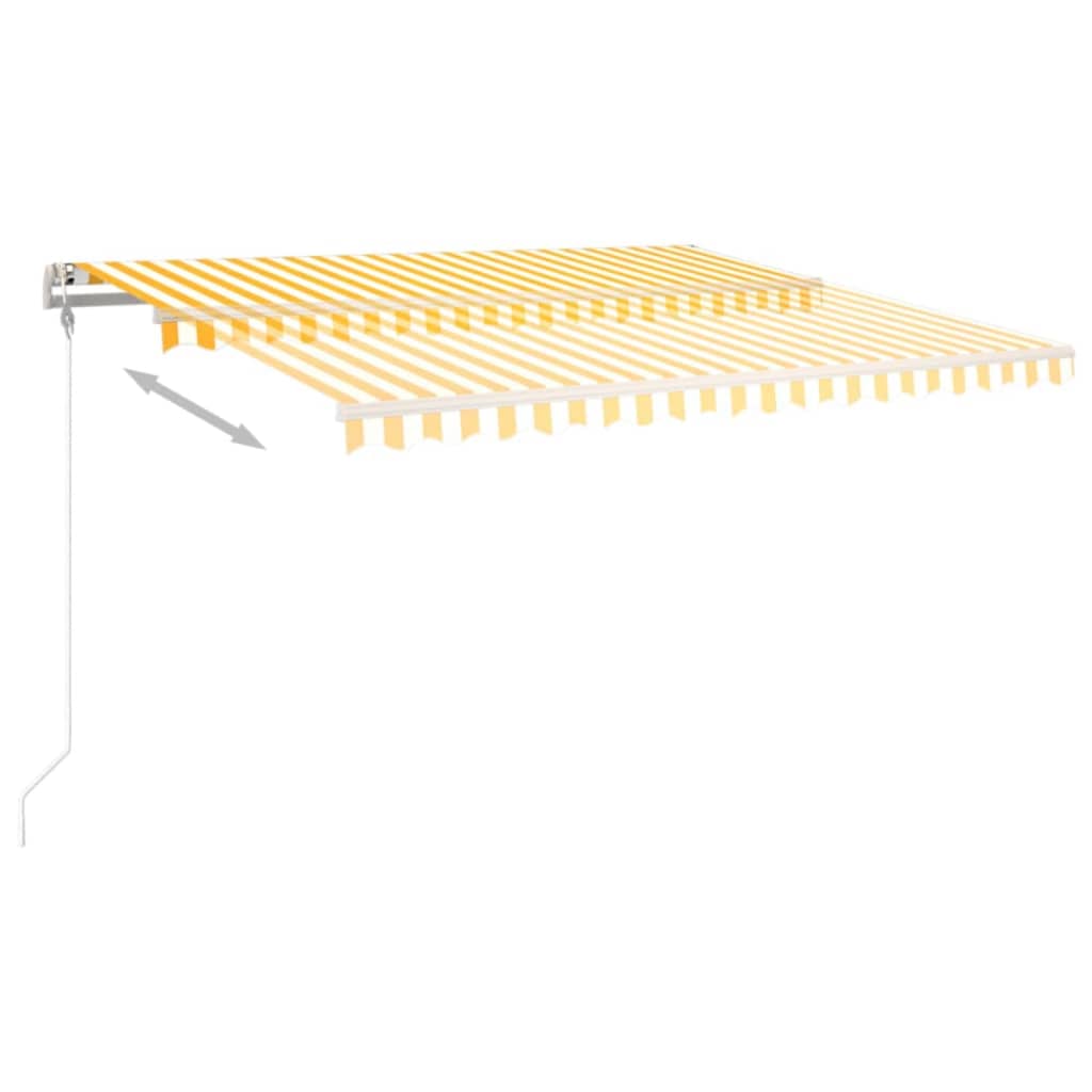 Copertină retractabilă manual, cu stâlpi galben/alb, 4x3,5 m