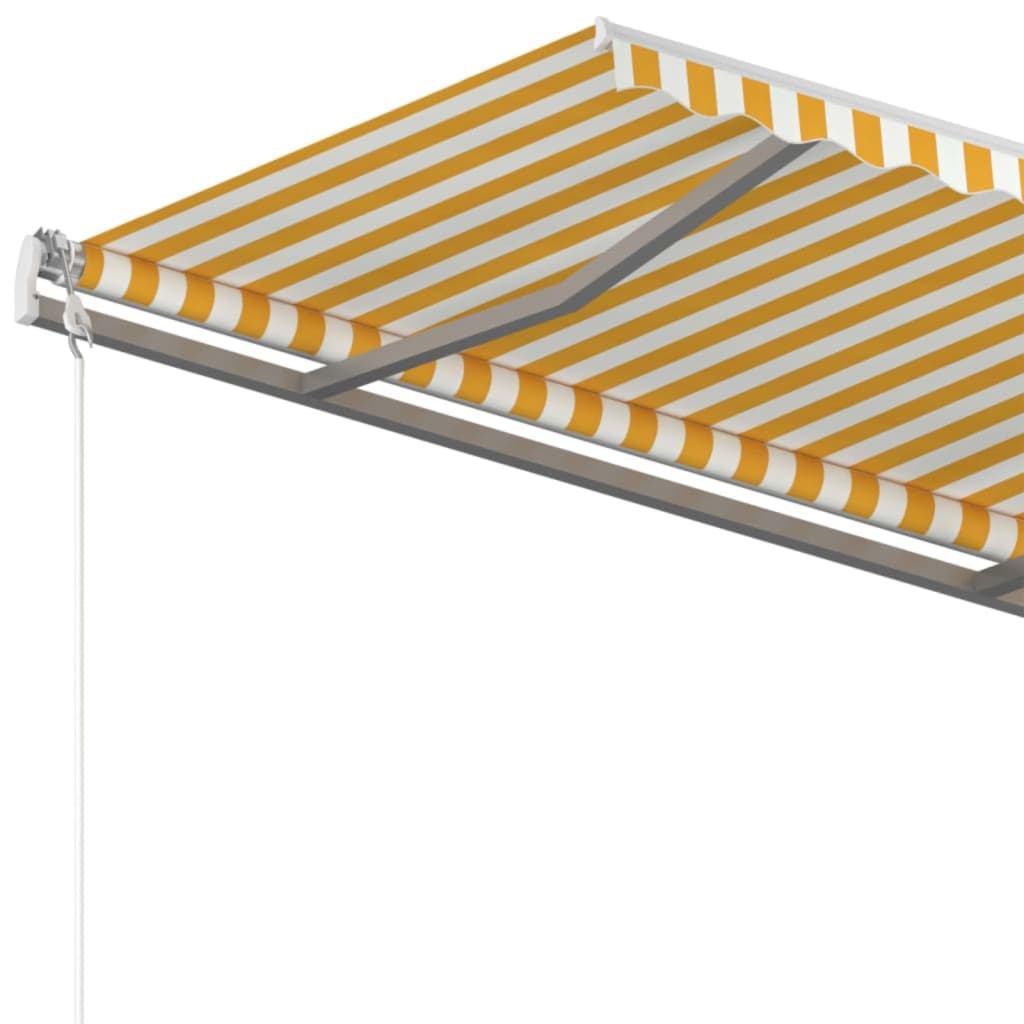 Copertină retractabilă manual, cu stâlpi galben/alb, 4x3,5 m