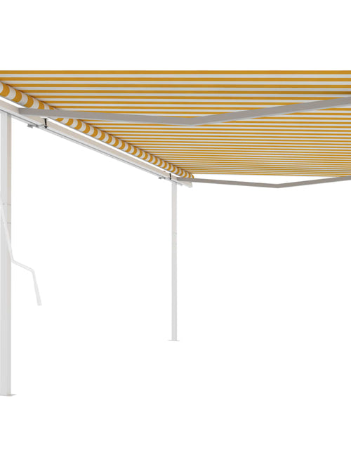 Încărcați imaginea în vizualizatorul Galerie, Copertină retractabilă automat, cu stâlpi, galben&amp;alb 5x3,5 m

