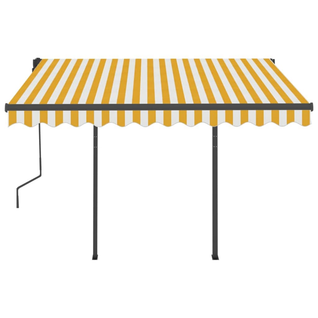 Copertină retractabilă automat cu stâlpi, galben & alb, 3x2,5 m