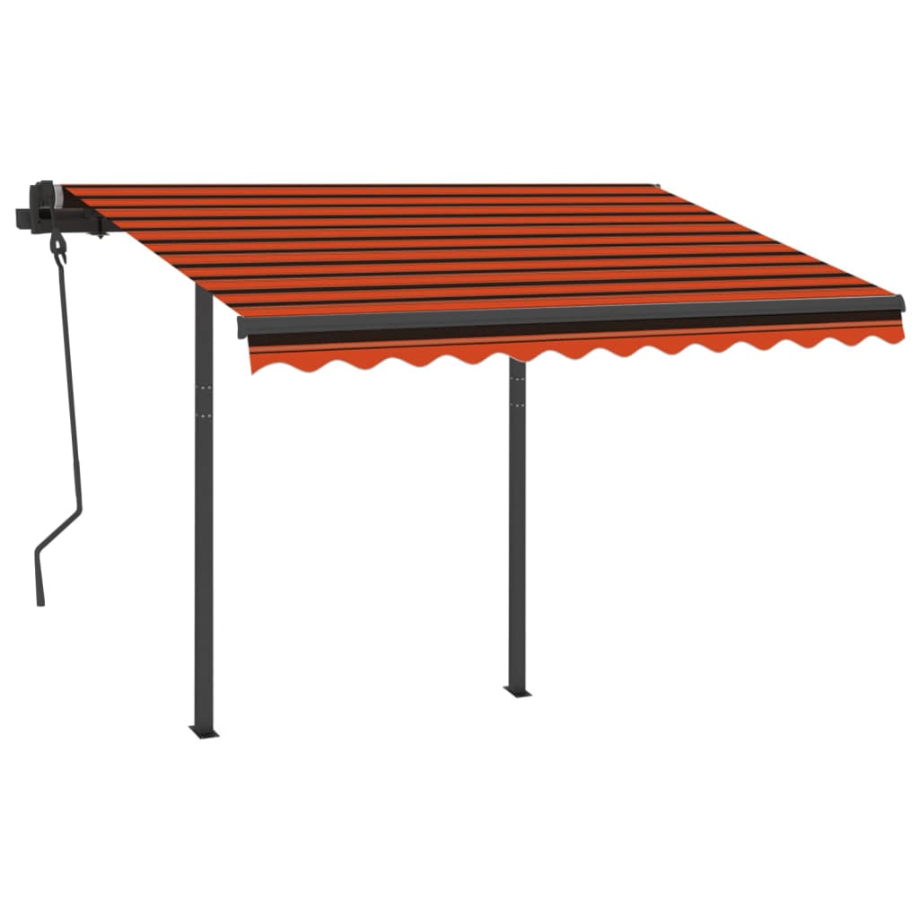 Copertină retractabilă automat, stâlpi, portocaliu&maro 3x2,5 m