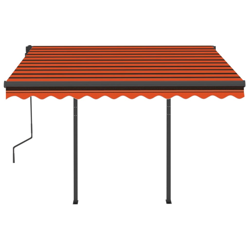 Copertină retractabilă automat, stâlpi, portocaliu&maro 3x2,5 m