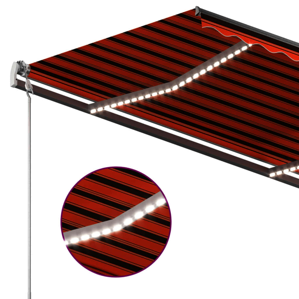 Copertină automată cu senzor vânt&LED, portocaliu/maro, 3x2,5 m