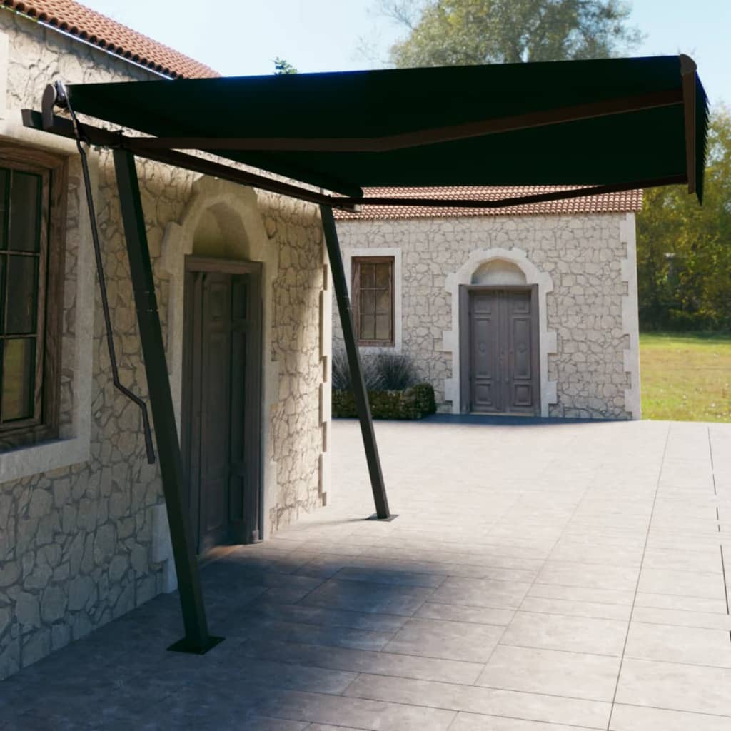 Copertină retractabilă manual, cu stâlpi, antracit, 4,5x3 m