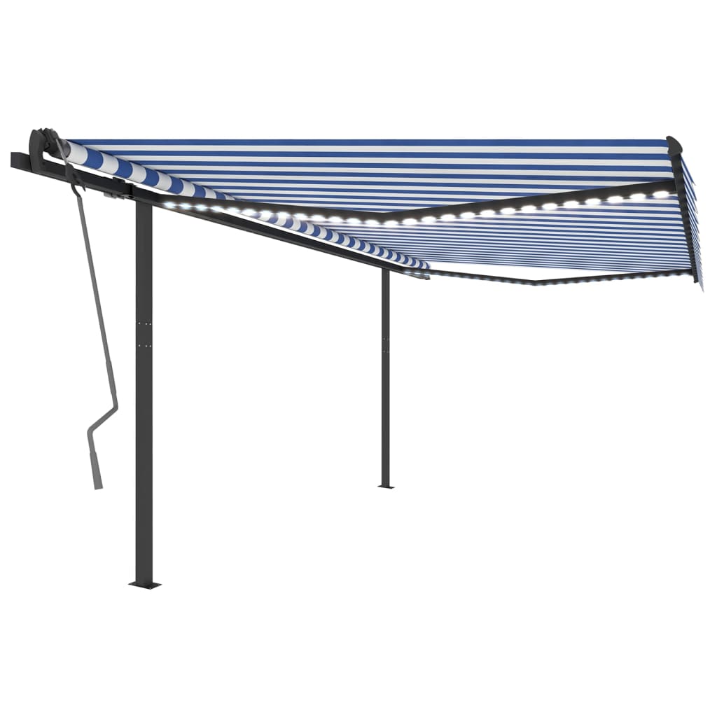 Copertină retractabilă manual, cu LED, albastru & alb 4,5x3 m