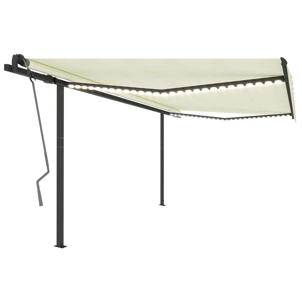 Copertină retractabilă manual, cu LED, crem, 4,5x3 m