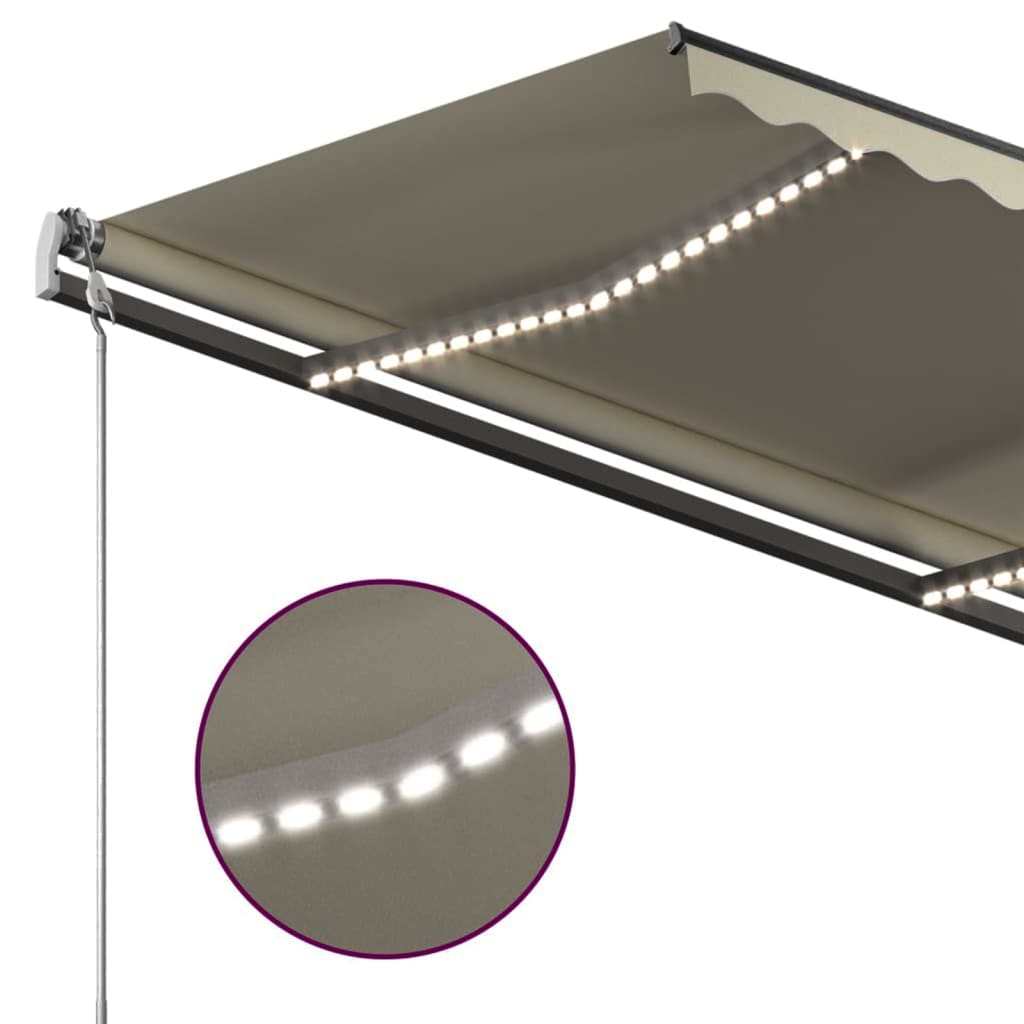 Copertină retractabilă manual, cu LED, crem, 4,5x3 m