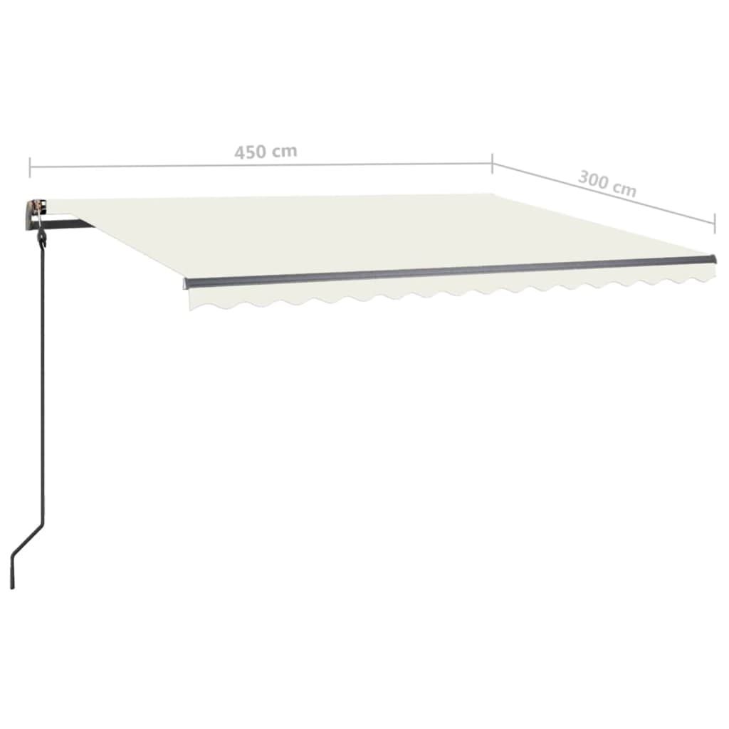 Copertină retractabilă manual, cu LED, crem, 4,5x3 m