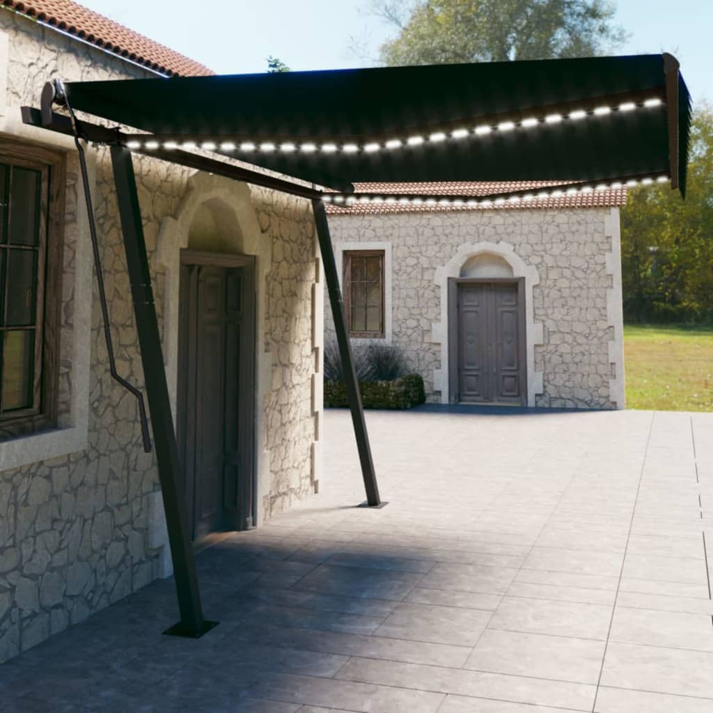 Copertină retractabilă manual, cu LED, antracit 4,5x3 m