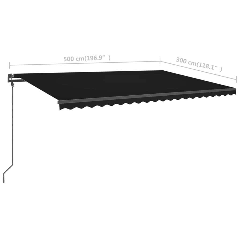 Copertină retractabilă manual, cu LED, antracit, 5x3 m