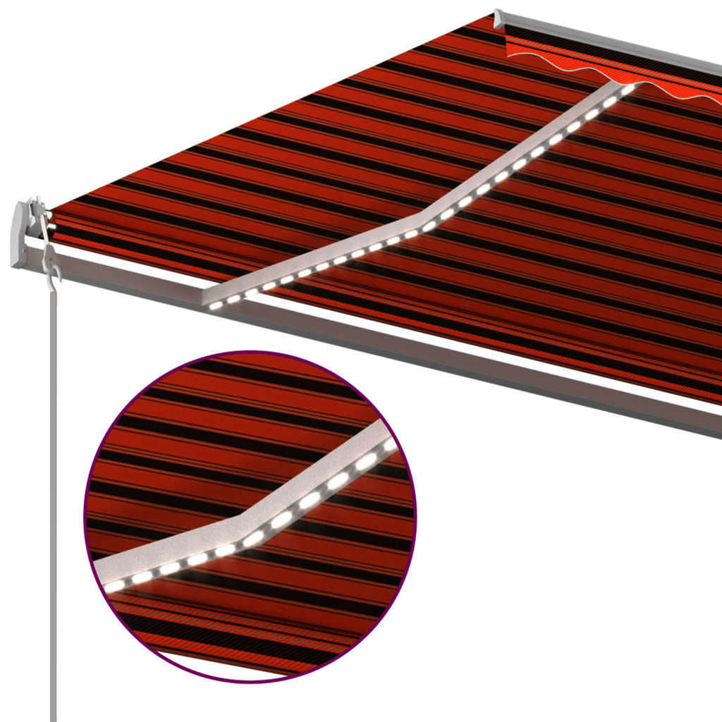 Copertină retractabilă manual, cu LED, portocaliu&maro, 5x3 m - Lando