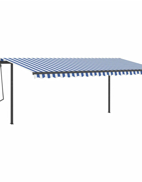 Загрузите изображение в средство просмотра галереи, Copertină retractabilă automat, cu stâlpi, albastru &amp; alb 5x3 m
