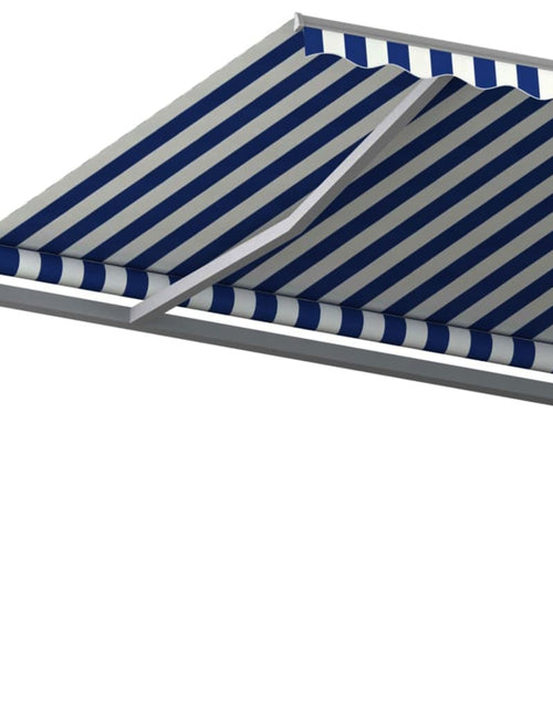 Загрузите изображение в средство просмотра галереи, Copertină retractabilă manual cu stâlpi, albastru &amp; alb, 6x3 m
