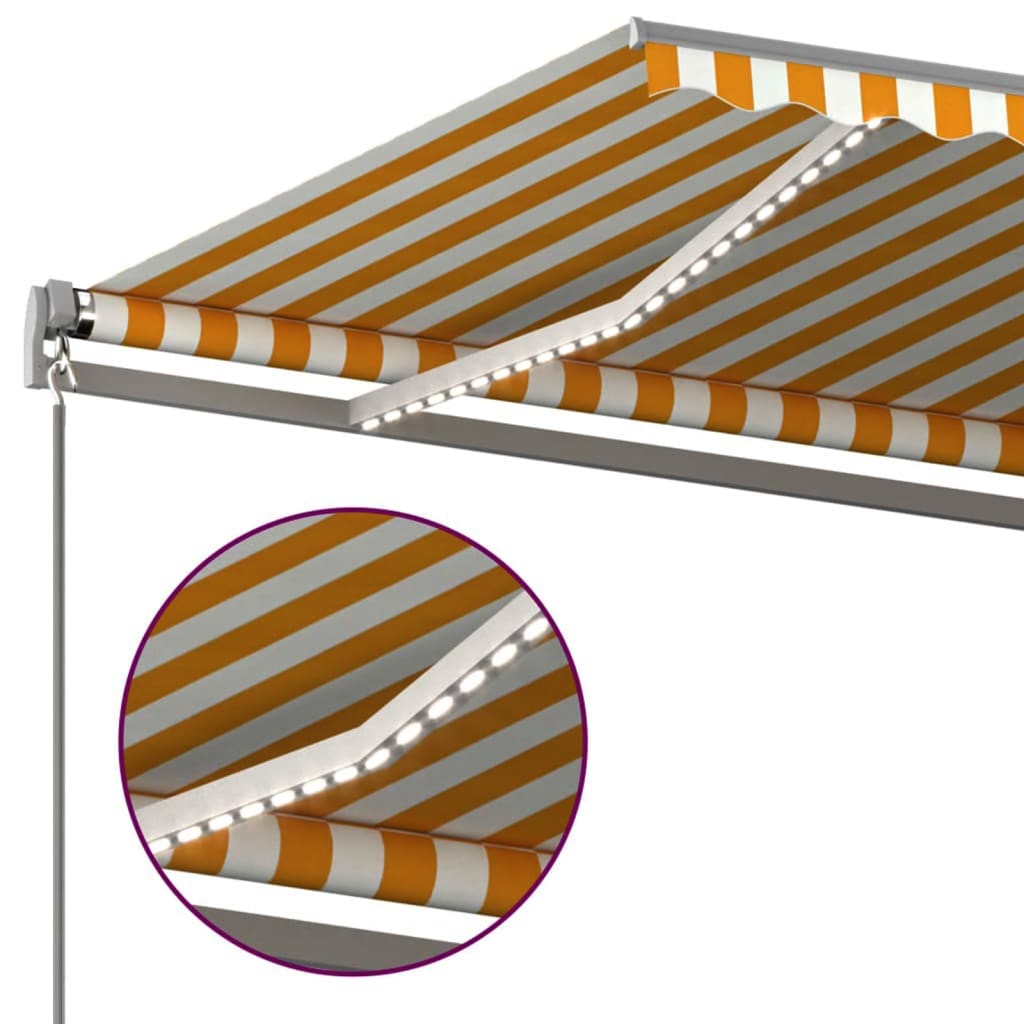 Copertină retractabilă manual cu LED, galben & alb, 6x3 m