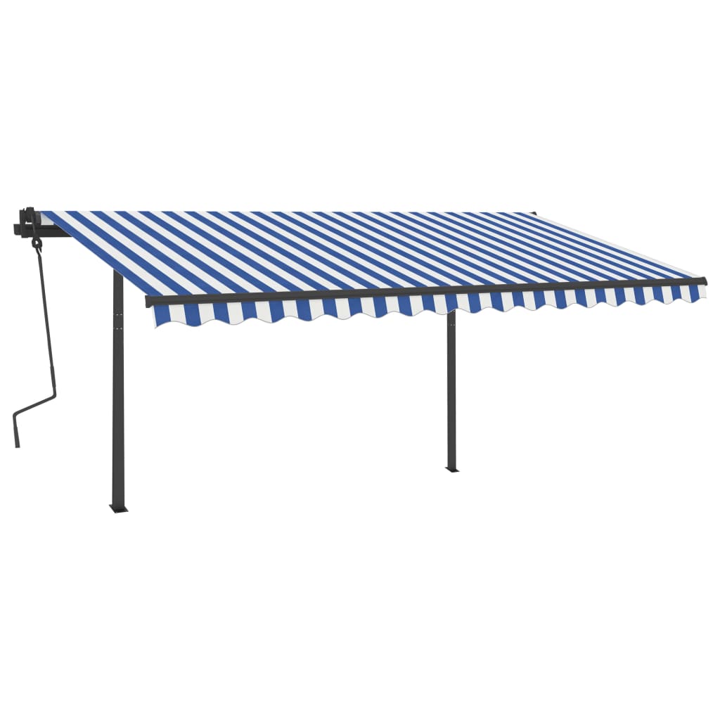 Copertină retractabilă manual, cu LED, albastru & alb 4,5x3,5 m