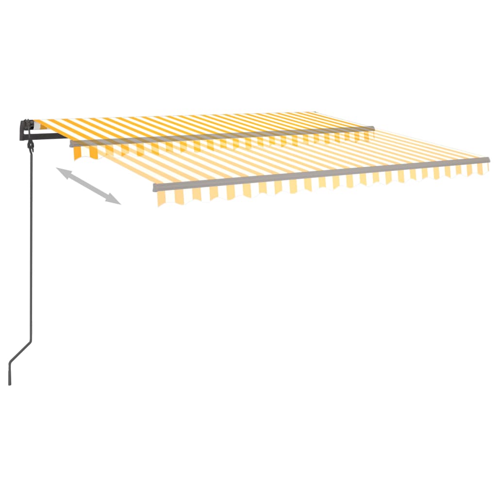 Copertină retractabilă automat, stâlpi, galben & alb, 4,5x3,5 m