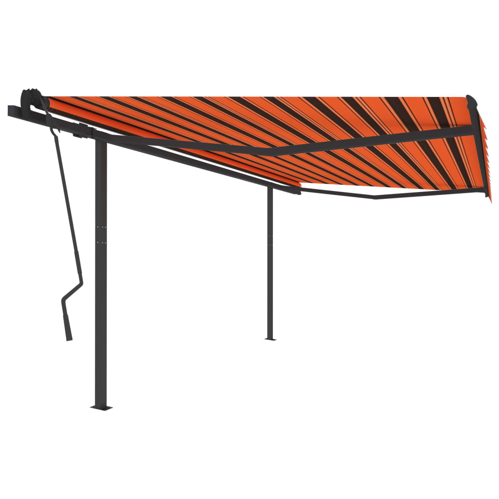 Copertină retractabilă automat stâlpi portocaliu&maro 4,5x3,5 m