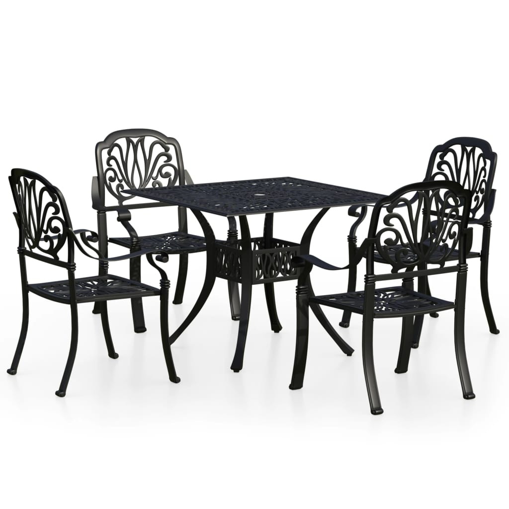 Set mobilier bistro, 5 piese, negru, aluminiu turnat