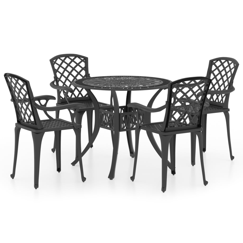 Set mobilier bistro, 5 piese, negru, aluminiu turnat - Lando