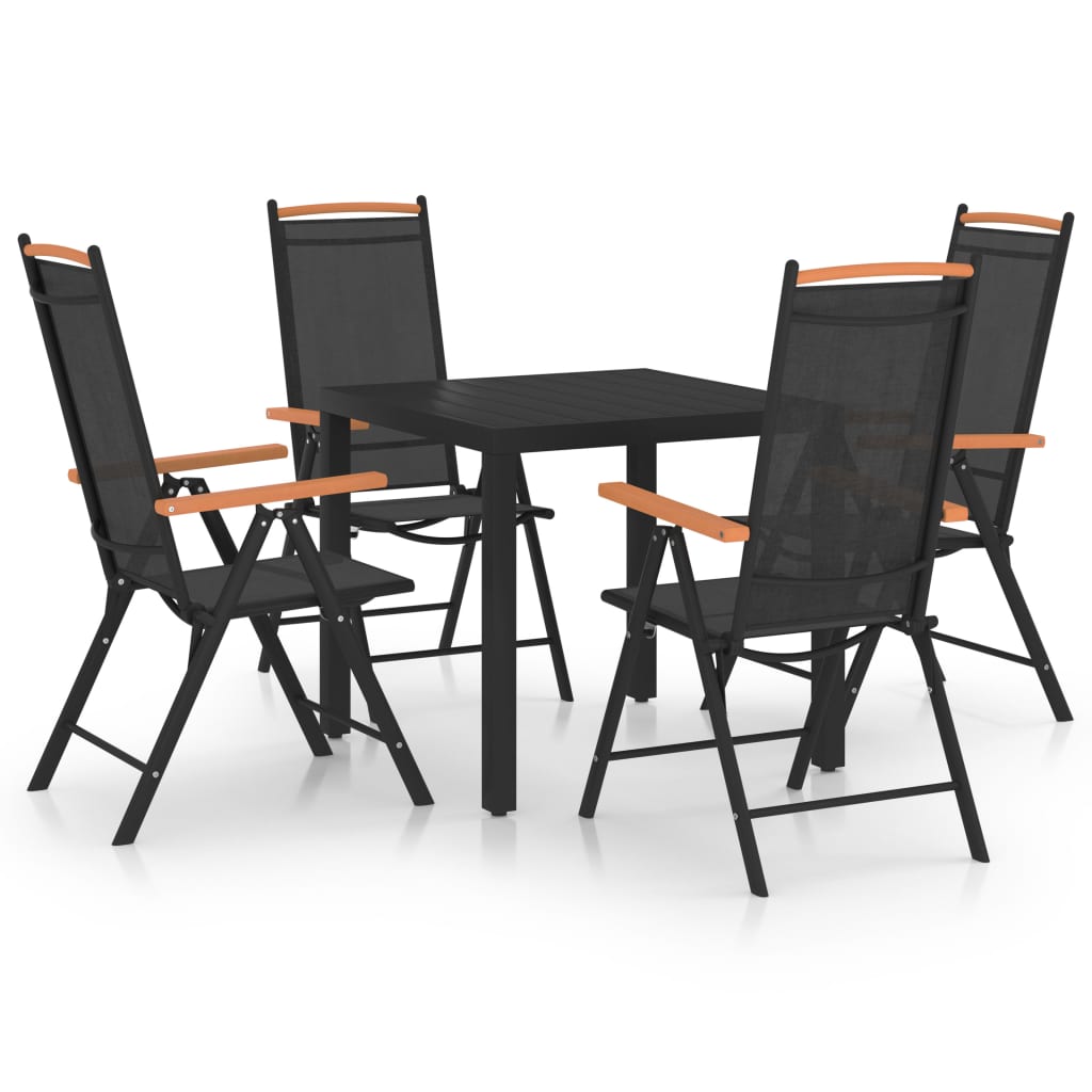 Set mobilier de exterior, 5 piese, negru, aluminiu