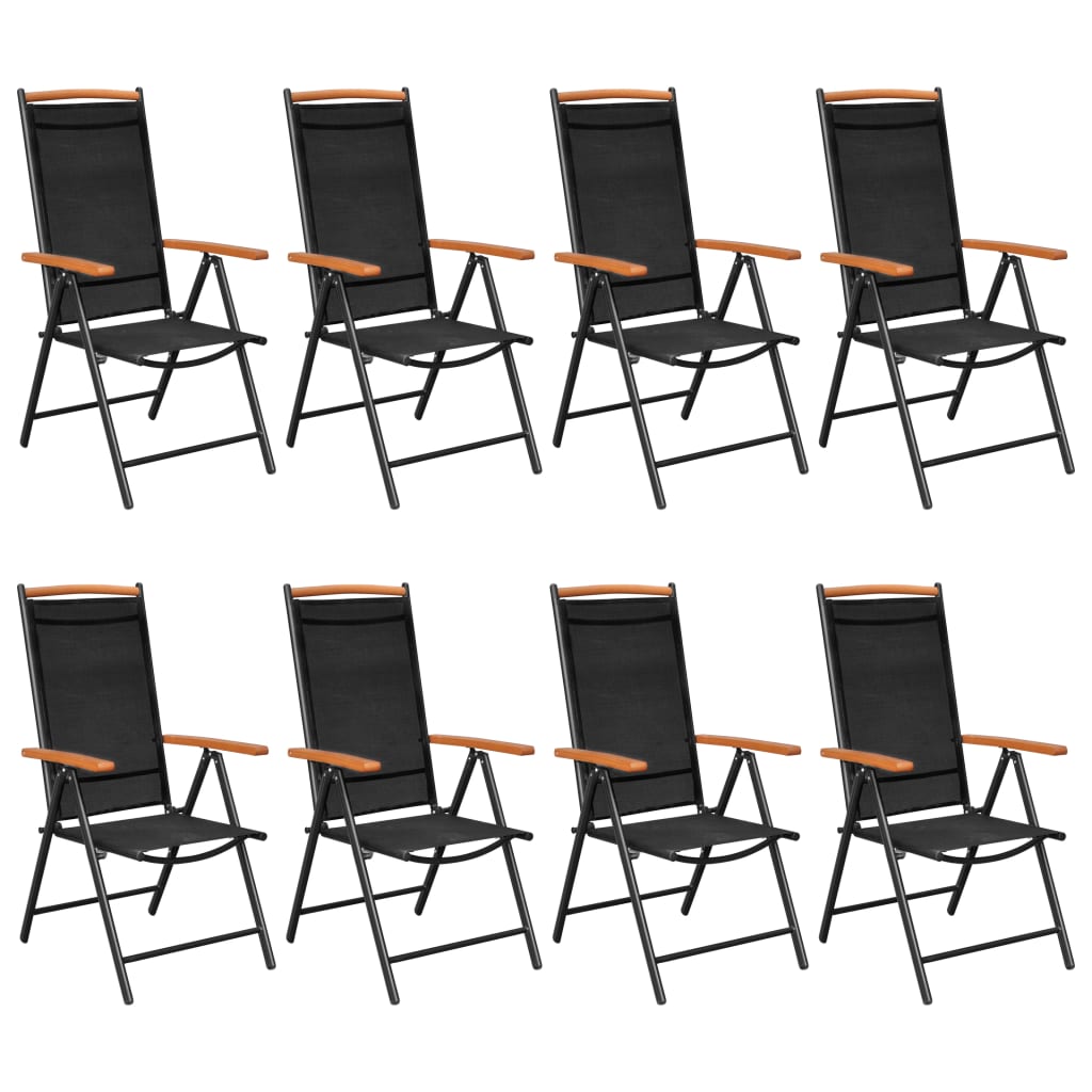 Set mobilier de grădină, 9 piese, negru, aluminiu