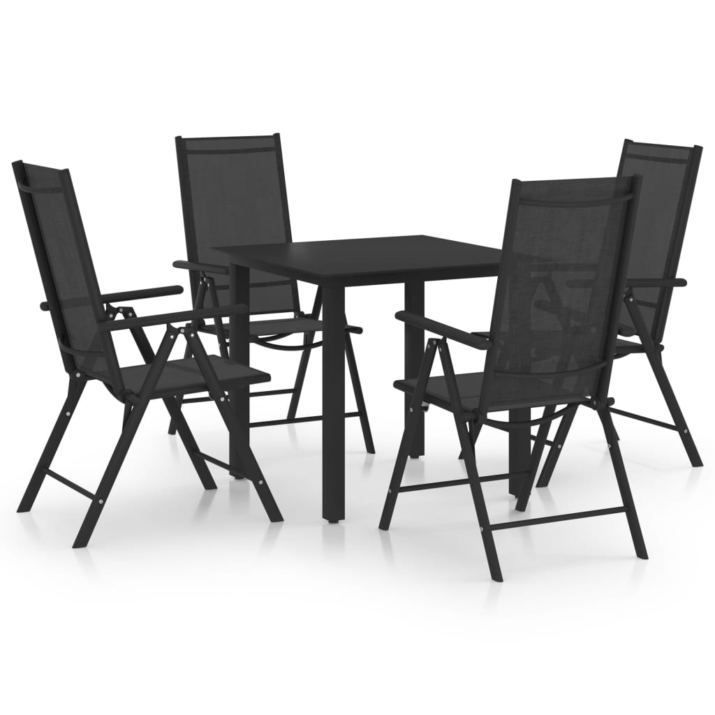 Set mobilier de grădină, 5 piese, negru, aluminiu