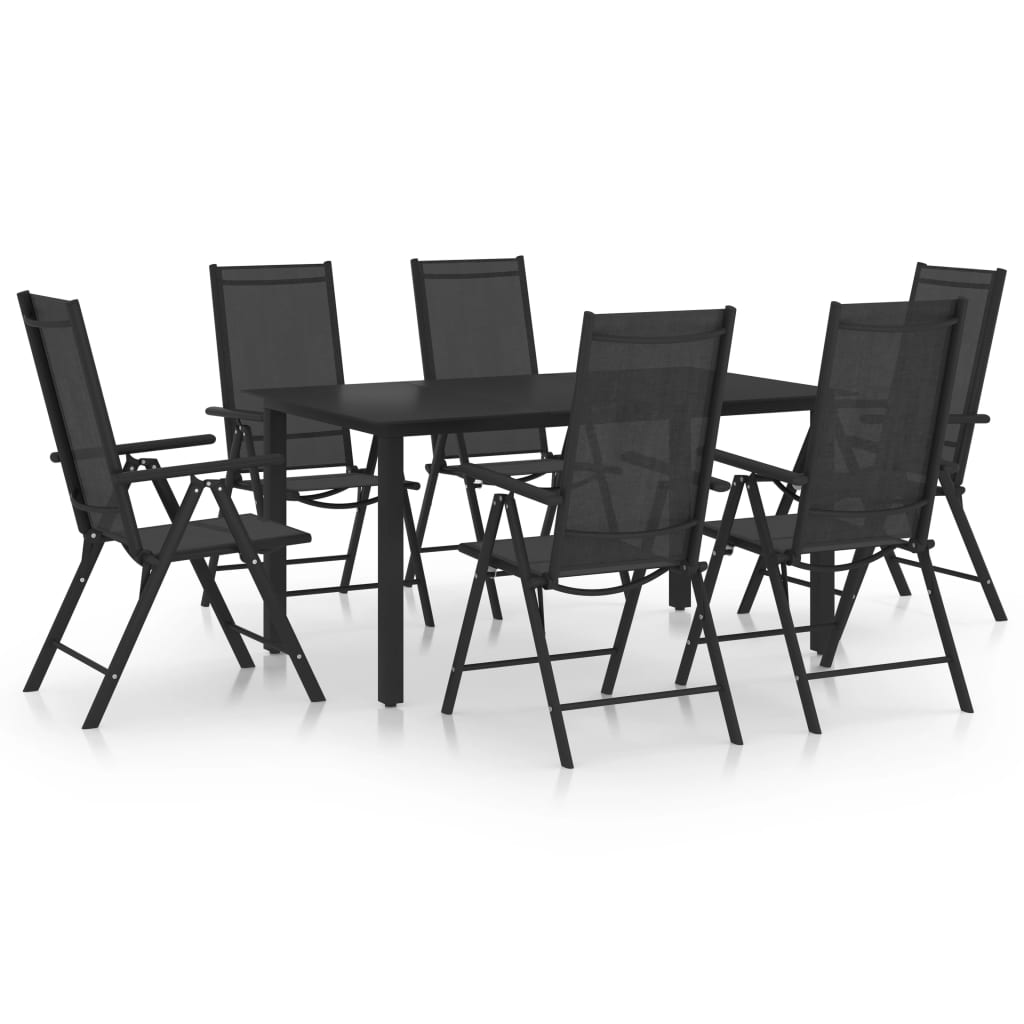 Set mobilier de grădină, 7 piese, negru, aluminiu